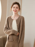 Womens Crew Neck Cashmere Cardigan Solid Button - up Pullover Sweater Taupe XS