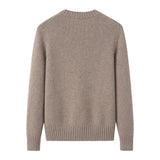 Womens Crew Neck Cashmere Sweater Playful Animal Embroidery Pullover Taupe S