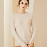 Womens Crewneck Long Sleeve Cashmere Sweater Tops Beige XS