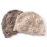 Womens Crochet Cashmere Beanie Textured Knit Cashmere Hat with Scalloped Edge Beige M