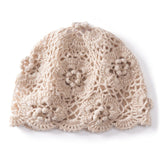 Womens Crochet Cashmere Beanie Textured Knit Cashmere Hat with Scalloped Edge Beige M
