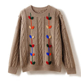 Womens Crochet Cashmere Sweater Cable Knit Crewneck Sweater Taupe XS