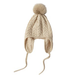 Womens Cashmere Knitted Hat With Fur Pom Cashmere Earflap Cap Beige M