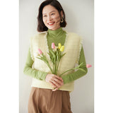 Womens Fringed V - Neck Cashmere Sweater Sleeveless Cashmere Vest Yellow XS
