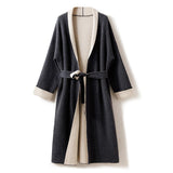 Womens Double Faced Pure Cashmere Coat with Belt Long Cardigan Cardigan Grey One size fits most