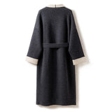 Womens Double Faced Pure Cashmere Coat with Belt Long Cardigan Cardigan Grey One size fits most