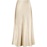 Womens Elegant Flow Silk Maxi Skirt High Waist Silk Dress Champagne XS