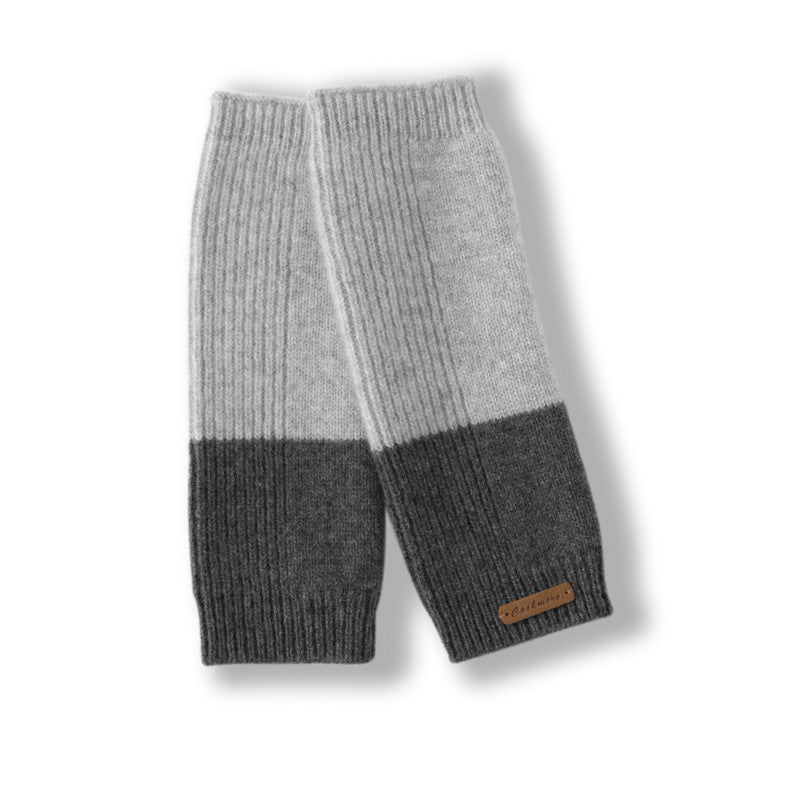 Striped Cashmere Fingerless Gloves Arm Warmers Flexible Typing Gloves Gray M