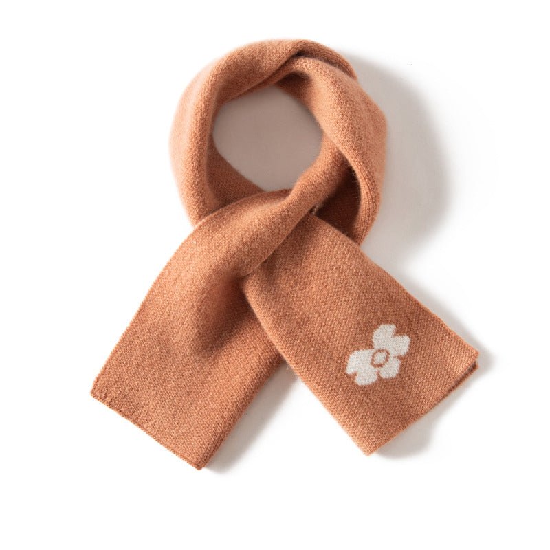 Womens Floral Cashmere Knit Scarf Crossed Cashmere Neckerchief Camel M