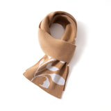 Womens Floral Knitted Cashmere Scarf with Bloom Motif Winter Cashmere Wrap Camel M