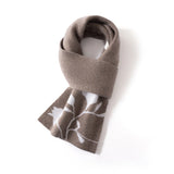 Womens Floral Knitted Cashmere Scarf with Bloom Motif Winter Cashmere Wrap Taupe M