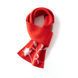 Womens Floral Knitted Cashmere Scarf with Bloom Motif Winter Cashmere Wrap Red Orange M
