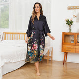 Women's Floral Print Pure Silk Kimono Robes Black One size fits most