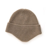 Womens Folded Brim Cashmere Hat Ribbed Cashmere Hat Taupe M