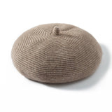 Womens French Cashmere Ribbed Beret For Holiday Cashmere Painter Taupe M