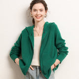 Womens Zip - Up Cashmere Hoodie Front Pockets Long Sleeve Cashmere Coat Green XS