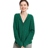 Womens Zip - Up Cashmere Hoodie Front Pockets Long Sleeve Cashmere Coat Green XS