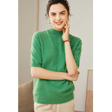 Womens Cashmere Mock Neck Sweater Half - Sleeve Superfine Sweater Green XS
