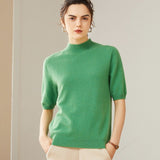 Womens Cashmere Mock Neck Sweater Half - Sleeve Superfine Sweater Green XS