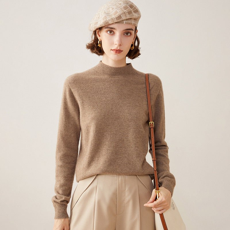 Womens Half Turtleneck Cashmere Sweater Knitted Cashmere Pullover Taupe XS