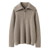 Womens Half-Zip Cashmere Sweater Ribbed Knit Collared Cashmere Pullover Taupe XS