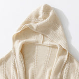 Womens Hooded Cashmere Belted Cardigan Patch Pockets Cashmere Coat Beige XS