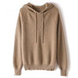 Womens Cashmere Hoodie with Raglan Sleeves Long Sleeve Hoody Top Taupe XS