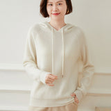 Womens Cashmere Hoodie with Raglan Sleeves Long Sleeve Hoody Top Ivory XS
