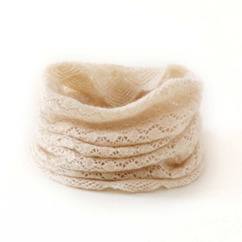 Womens Lace Knit Cashmere Infinity Scarf Cashmere Neck Gaiter Openwork Knit Cowl Beige M