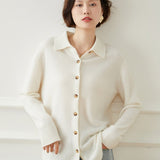 Womens Button - Up Cashmere Cardigan Point Collar Lapel Cashmere Coat Ivory XS