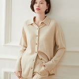 Womens Button - Up Cashmere Cardigan Point Collar Lapel Cashmere Coat Beige XS