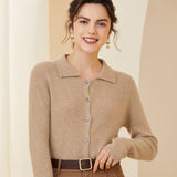 Womens Ribbed Knit Cashmere Cardigan Point Collar Lapel Cashmere Coat Taupe XS