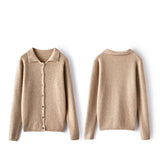 Womens Ribbed Knit Cashmere Cardigan Point Collar Lapel Cashmere Coat Taupe XS