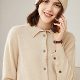 Lady Long Sleeve Button - Up Cashmere Shirt Cardigan Lapel Cashmere Coat Beige XS