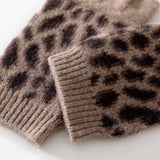 Womens Leopard Print Cashmere Gloves Knitted Half - finger Gloves Taupe M