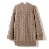Womens Cozy Cable - Knit Open - Front Cashmere Cardigan Long Cashmere Coat Taupe One size fits most