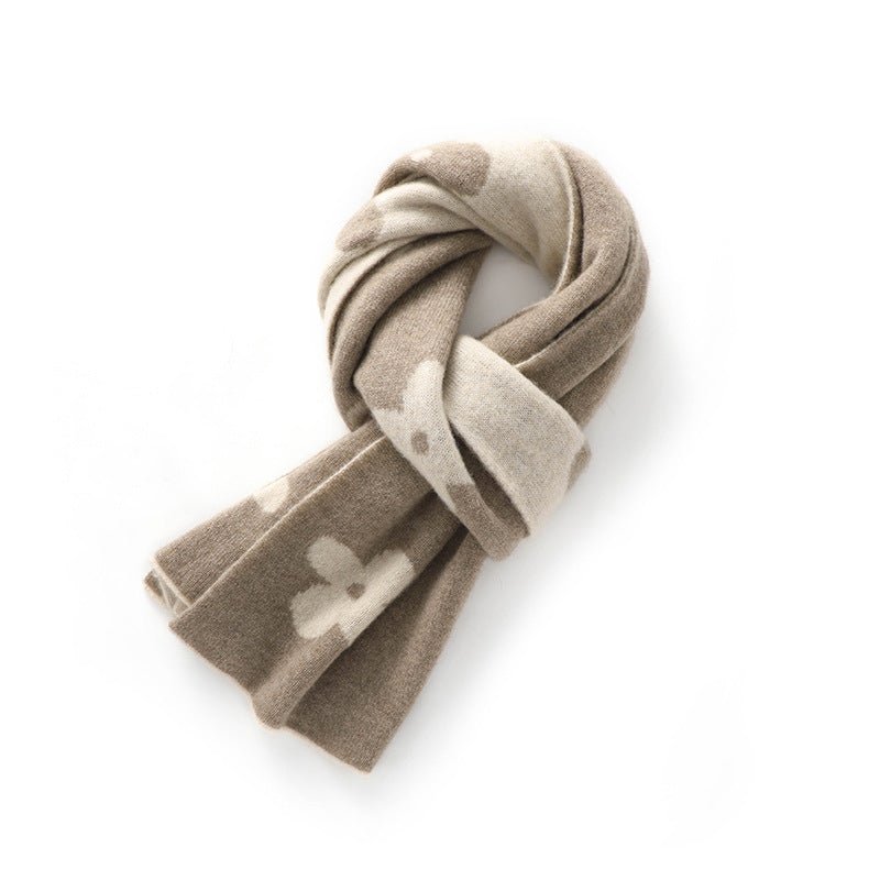 Womens Long Cashmere Scarf Reversible Floral Cashmere Knit Scarf Taupe L