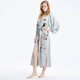 Womens Silk Kimono Butterfly Print Kimono Silk Wide Sleeves Silk Robe Gray One size fits most