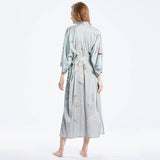 Womens Silk Kimono Butterfly Print Kimono Silk Wide Sleeves Silk Robe Gray One size fits most