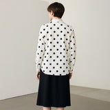 Womens Long Sleeve Silk Shirt Polka Dot Button - Up Silk Blouse Ivory XS