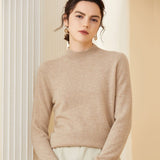 Womens Long Sleeves Cashmere Mock Neck Cashmere Sweater Camel XS