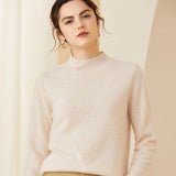 Womens Long Sleeves Cashmere Mock Neck Cashmere Sweater Beige XS