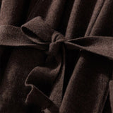 Womens Belted Shawl Collar Cashmere Coat Patch Pockets Long Cardigan Coffee XL
