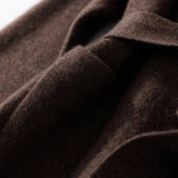 Womens Belted Shawl Collar Cashmere Coat Patch Pockets Long Cardigan Coffee XL