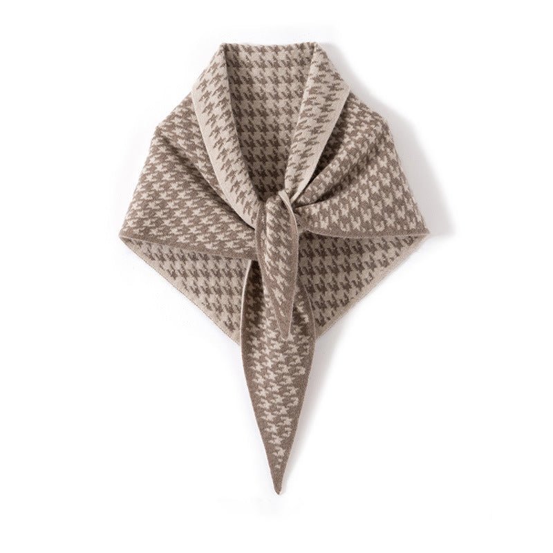 Houndstooth Cashmere Triangle Scarf Heritage - Inspired Cashmere Shawl Taupe L