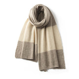 Womens Striped Cashmere Scarf With Block Design Long Cashmere Shawl Taupe L