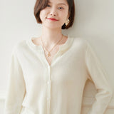 Womens Cashmere Cardigan Crew Neck Long Sleeve Cashmere Coat Ivory XS