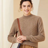 Womens Mock Neck Long Cashmere Sweater Tops Cashmere Blouse Taupe XS