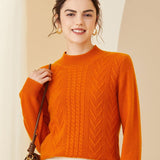 Womens Mock Neck Long Cashmere Sweater Tops Cashmere Blouse Orange XS