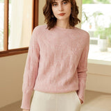 Womens Mock Neck Cashmere Sweater Cable - Knitted Cashmere Pullover Pink XS